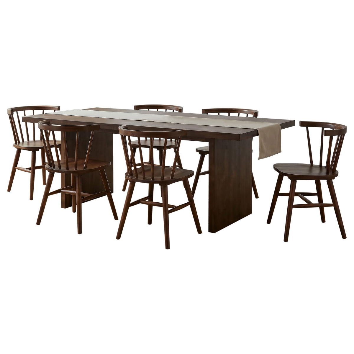 Decker 7-piece 82-inch Rectangular Dining Set with Windsor Chairs Walnut