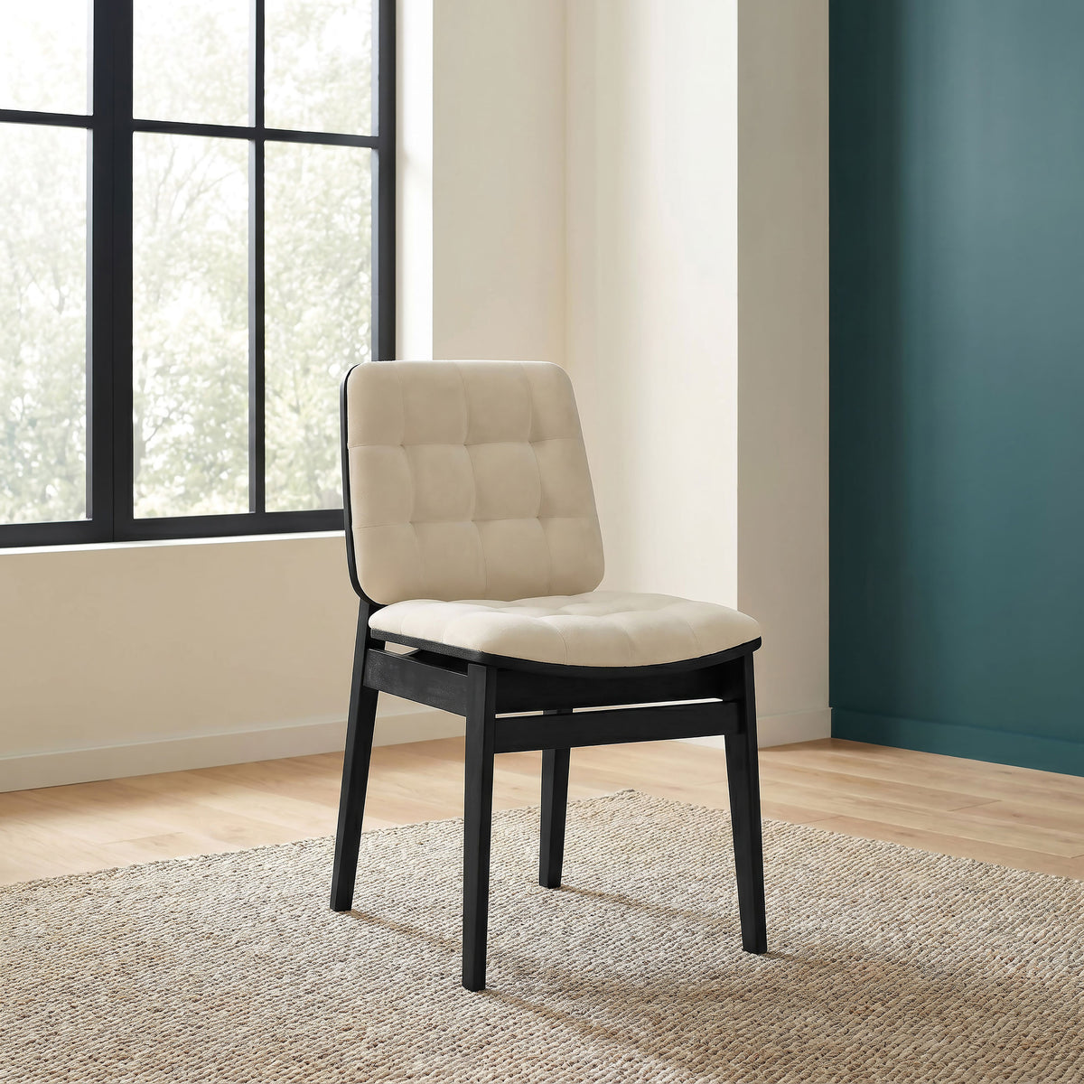 Redbridge Biscuit Tufted Velvet Dining Side Chairs (Set of 2) Cream and Black