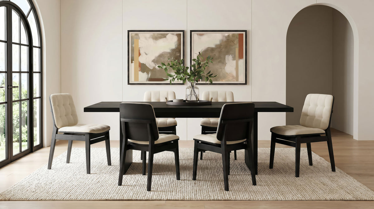 Redbridge Biscuit Tufted Velvet Dining Side Chairs (Set of 2) Cream and Black