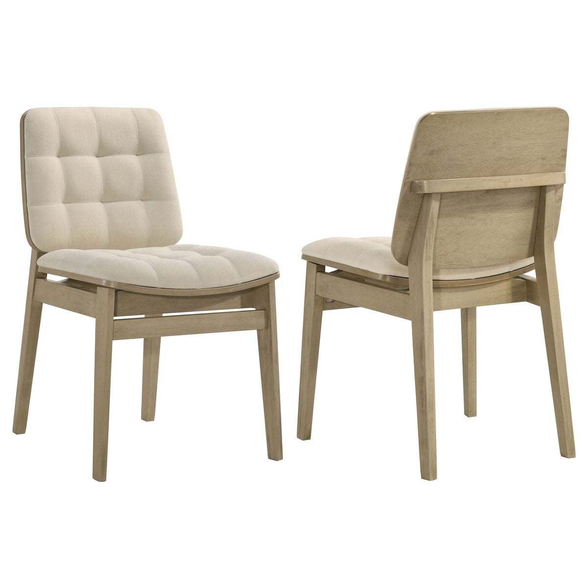 Redbridge Biscuit Tufted Velvet Dining Side Chairs (Set of 2) Cream and Natural Oak