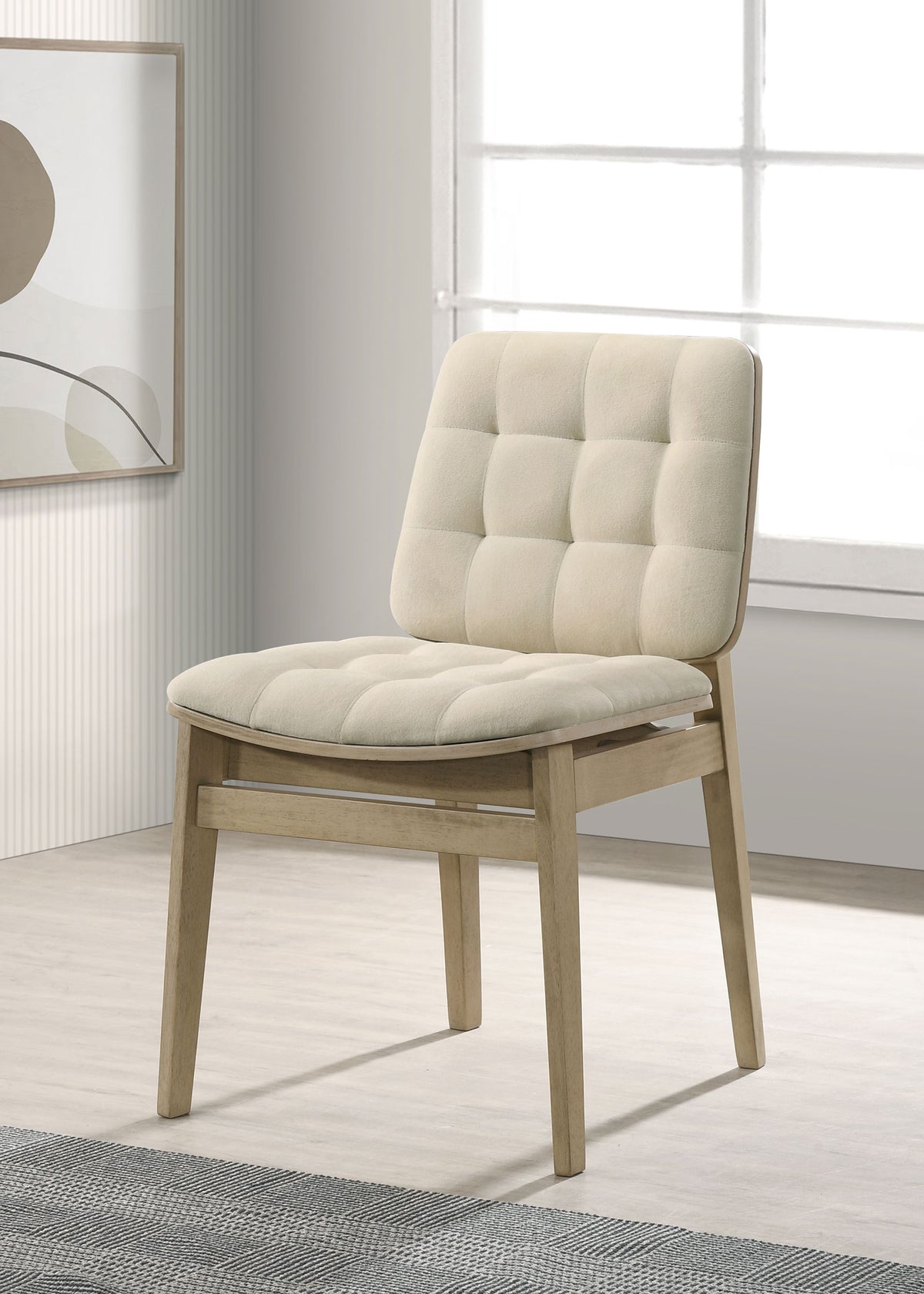 Redbridge Biscuit Tufted Velvet Dining Side Chairs (Set of 2) Cream and Natural Oak