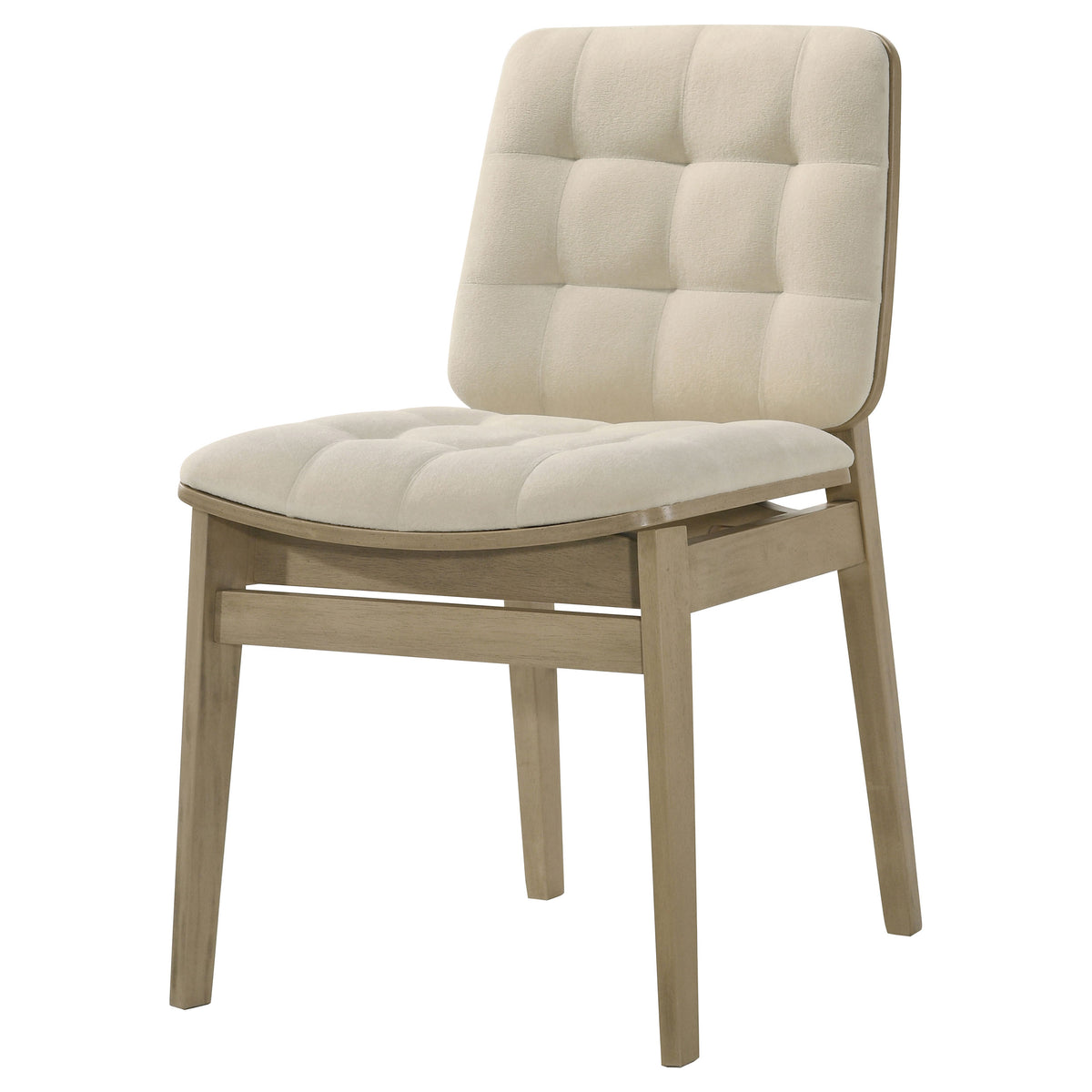 Redbridge Biscuit Tufted Velvet Dining Side Chairs (Set of 2) Cream and Natural Oak