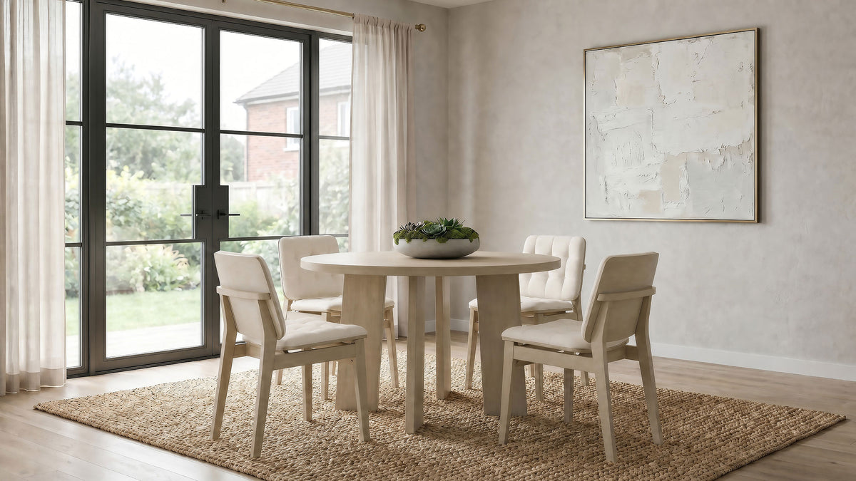 Redbridge Biscuit Tufted Velvet Dining Side Chairs (Set of 2) Cream and Natural Oak