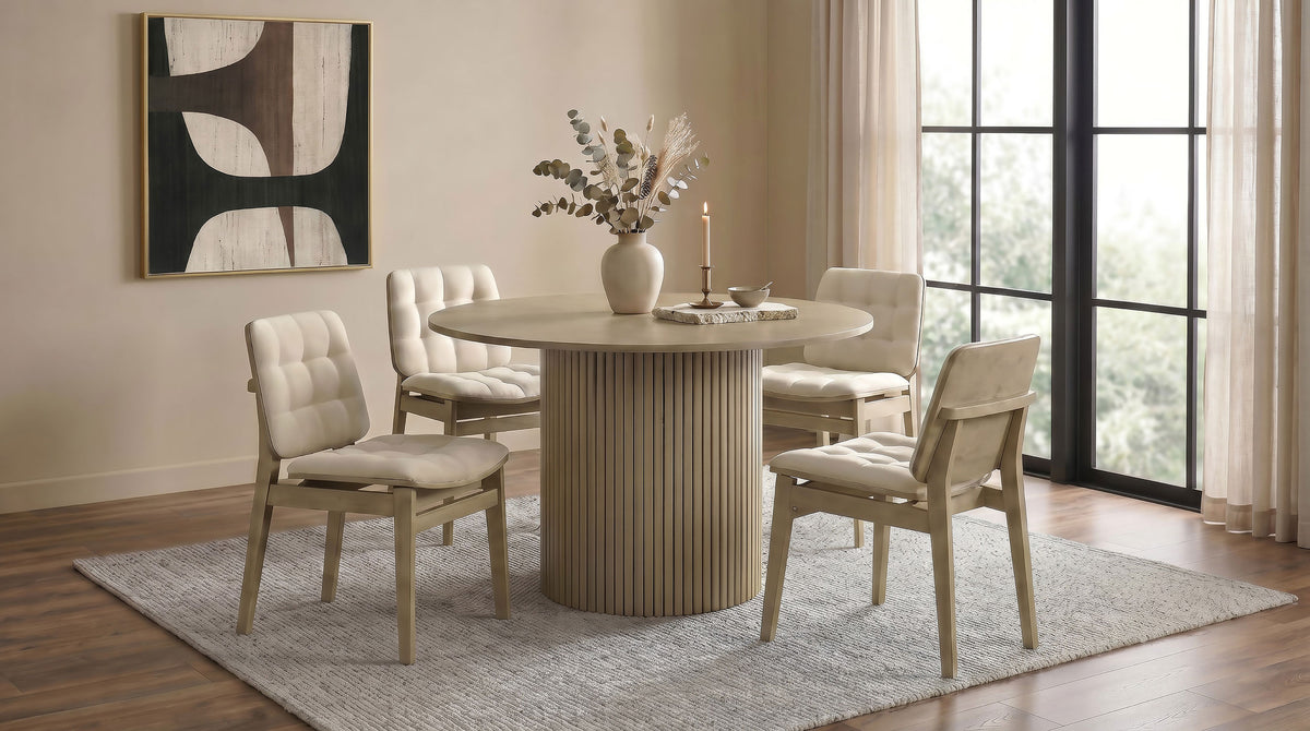 Redbridge Biscuit Tufted Velvet Dining Side Chairs (Set of 2) Cream and Natural Oak