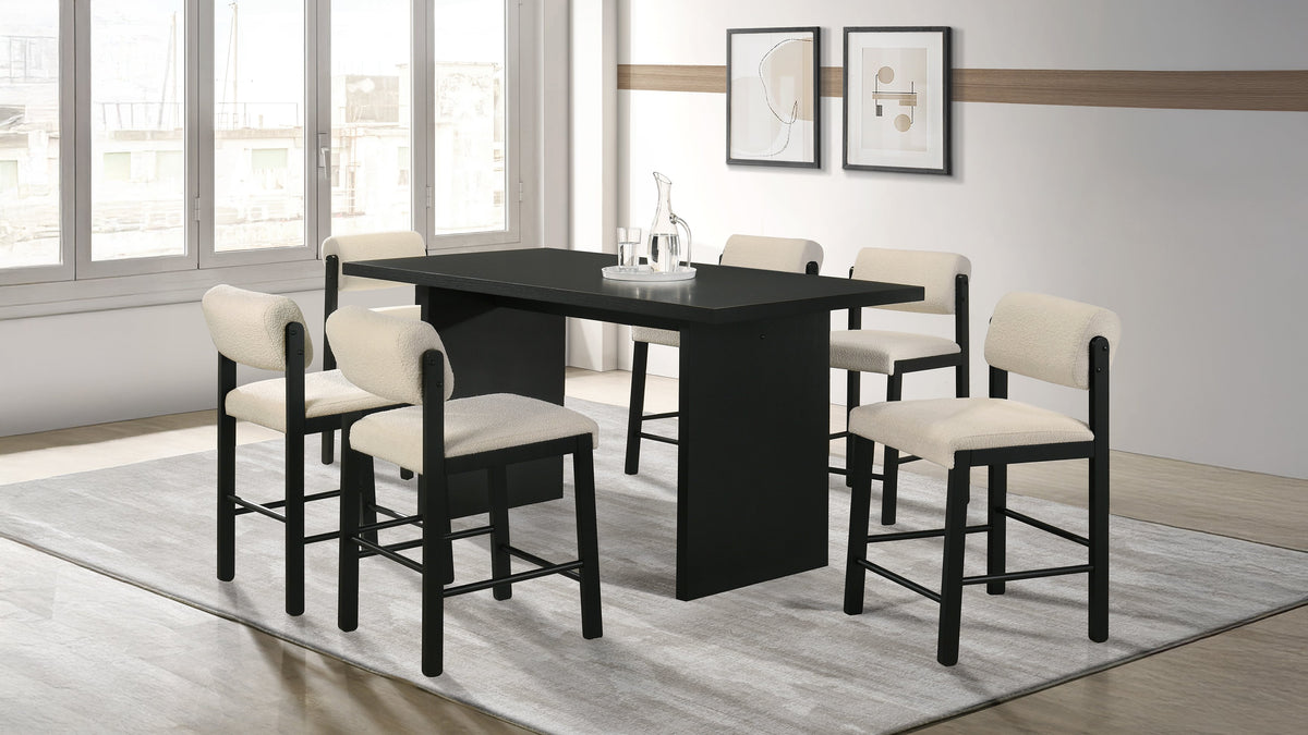 Decker 7-piece 70-inch Counter Height Dining Set with Cream Upholstered Counter Chairs Black