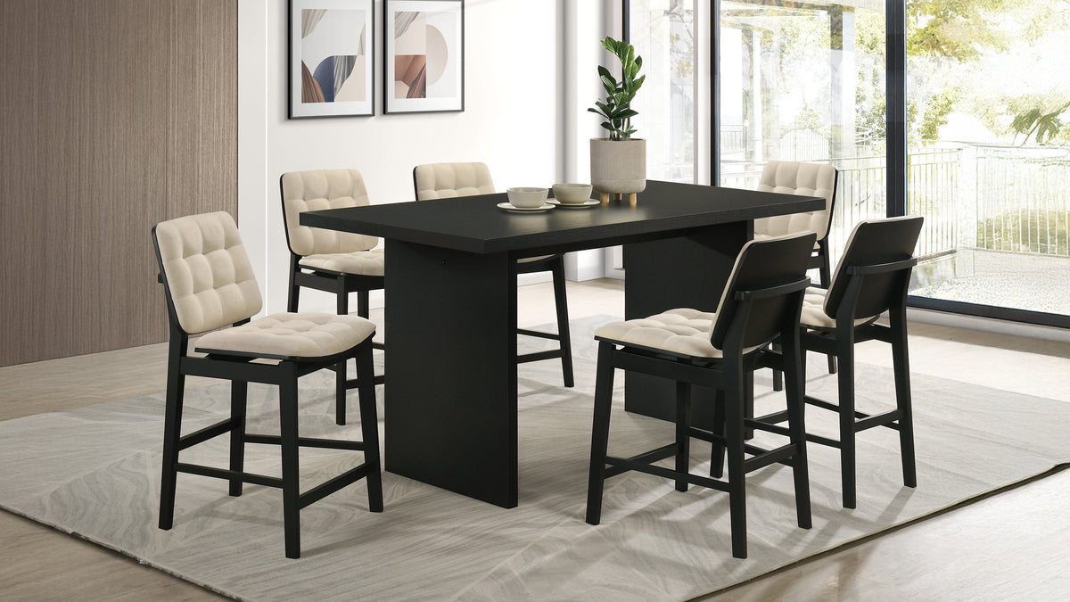Decker 7-piece 70-inch Counter Height Dining Set with Cream Tufted Counter Chairs Black