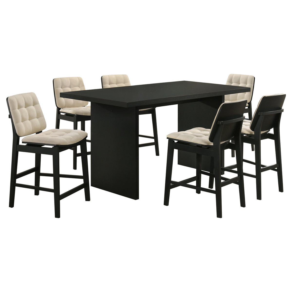 Decker 7-piece 70-inch Counter Height Dining Set with Cream Tufted Counter Chairs Black