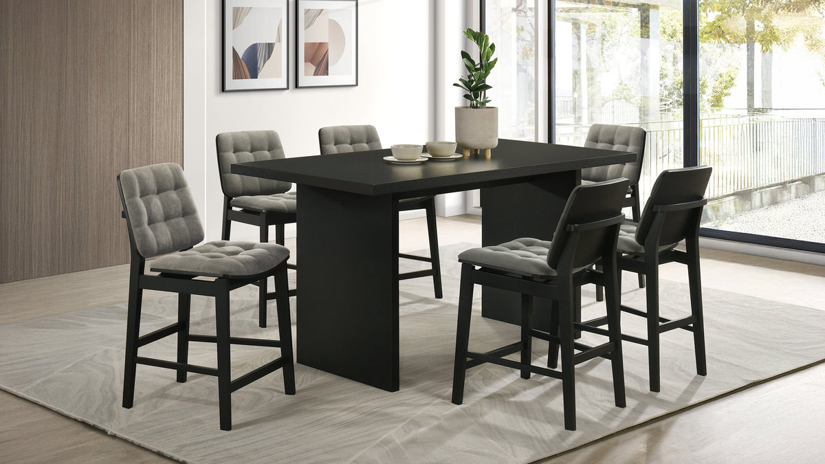 Decker 7-piece 70-inch Counter Height Dining Set with Grey Tufted Counter Chairs Black