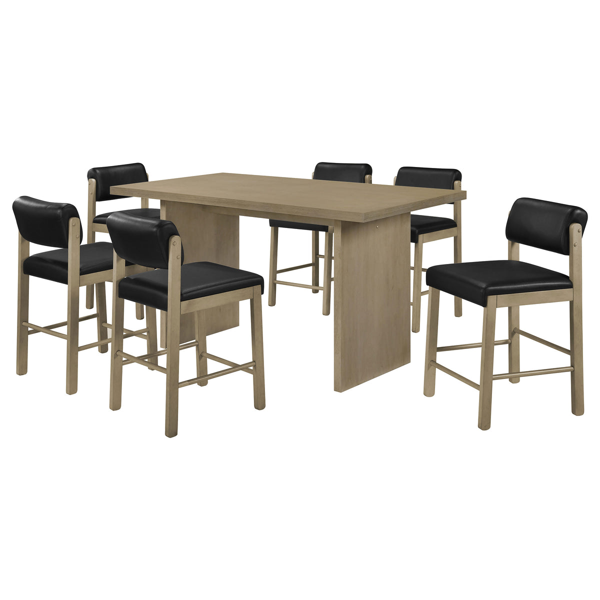 Decker 7-piece 70-inch Counter Height Dining Set with Black Faux Leather Counter Chairs Natural Oak