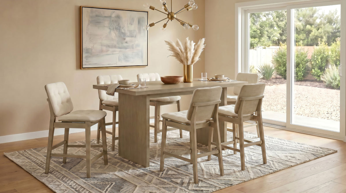 Decker 7-piece 70-inch Counter Height Dining Set with Cream Tufted Counter Chairs Natural Oak
