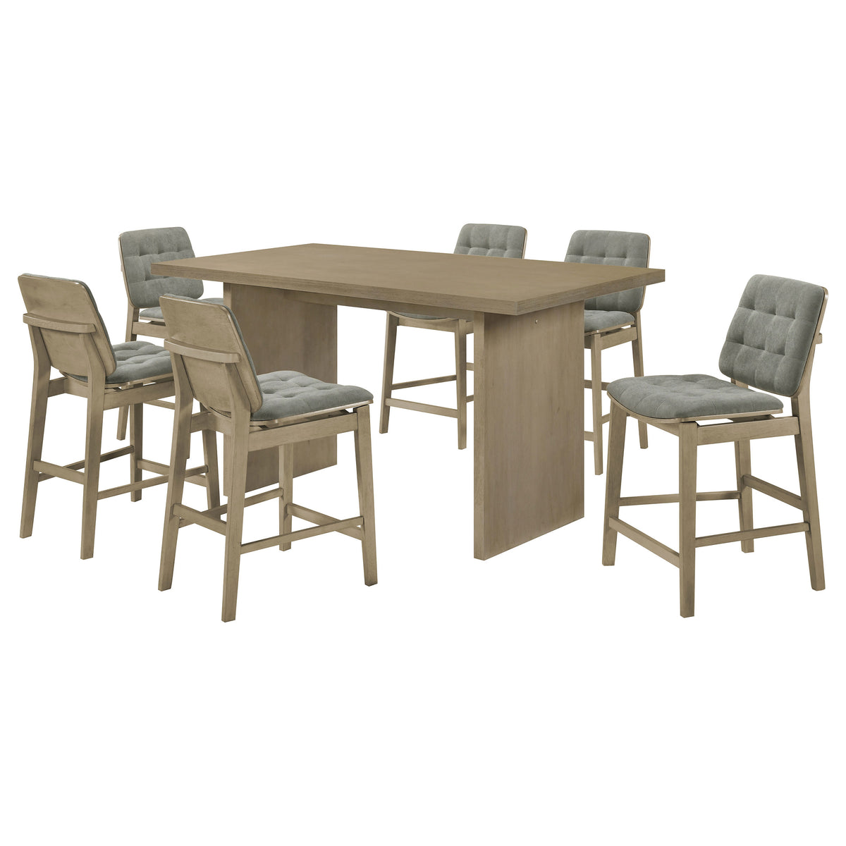 Decker 7-piece 70-inch Counter Height Dining Set with Grey Tufted Counter Chairs Natural Oak