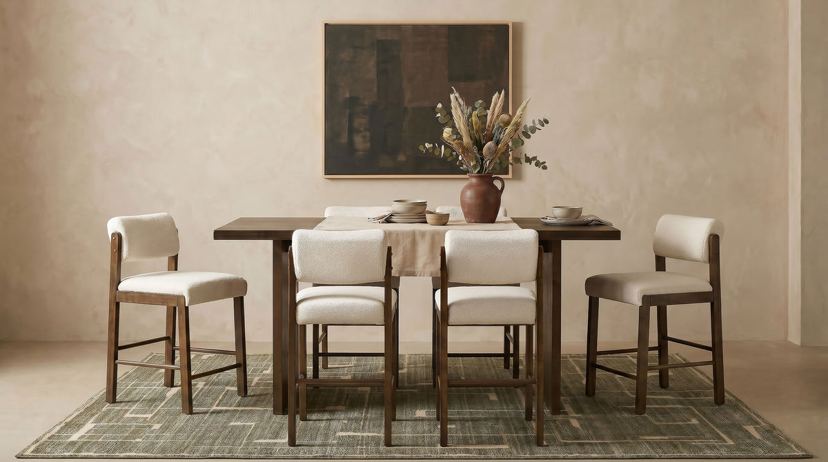 Decker 7-piece 70-inch Counter Height Dining Set with Cream Upholstered Counter Chairs Dark Walnut