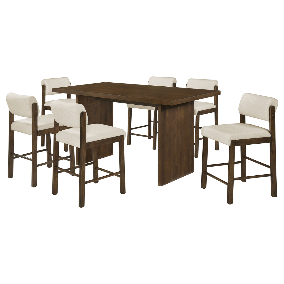 Decker 7-piece 70-inch Counter Height Dining Set with Cream Upholstered Counter Chairs Dark Walnut