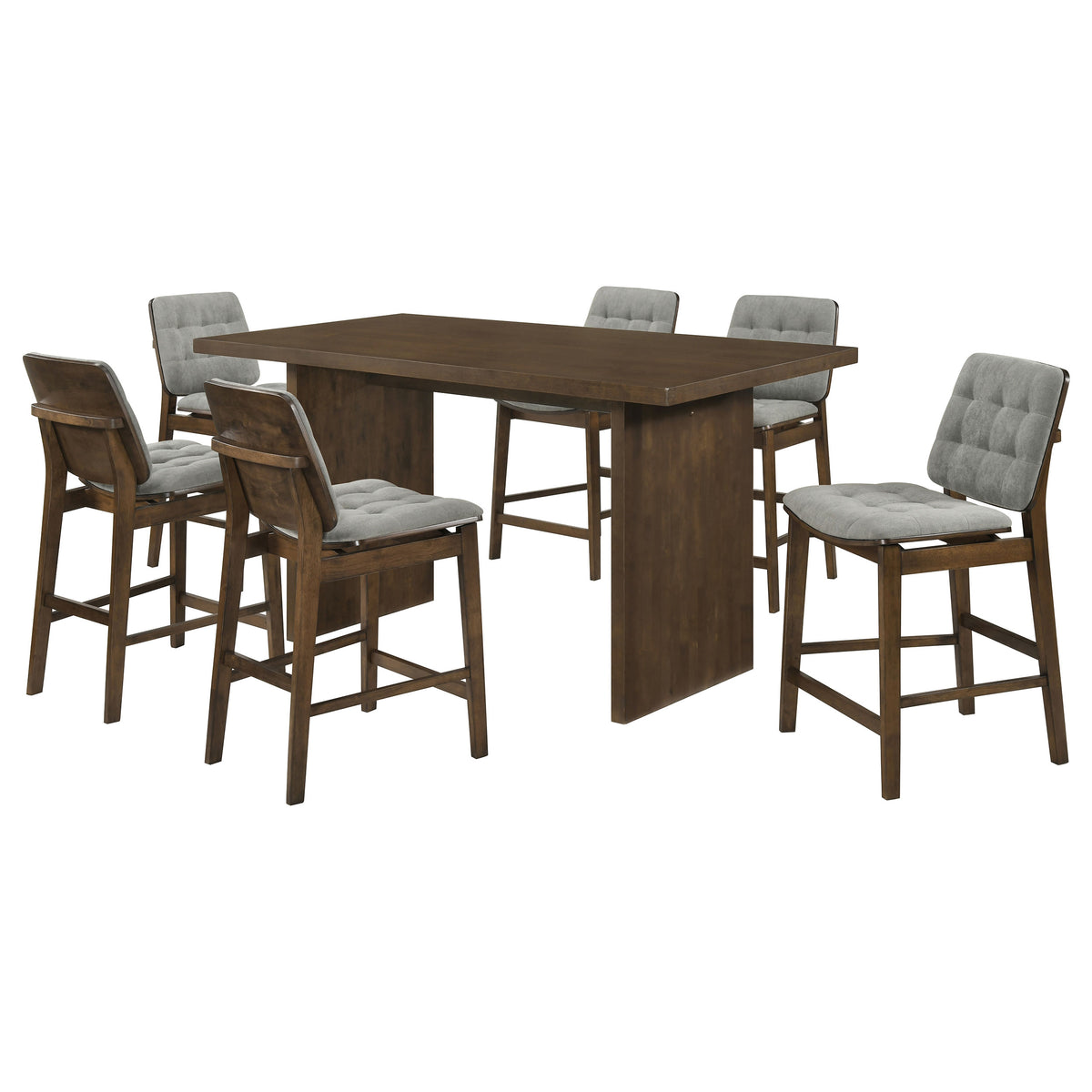 Decker 7-piece 70-inch Counter Height Dining Set with Grey Tufted Counter Chairs Dark Walnut