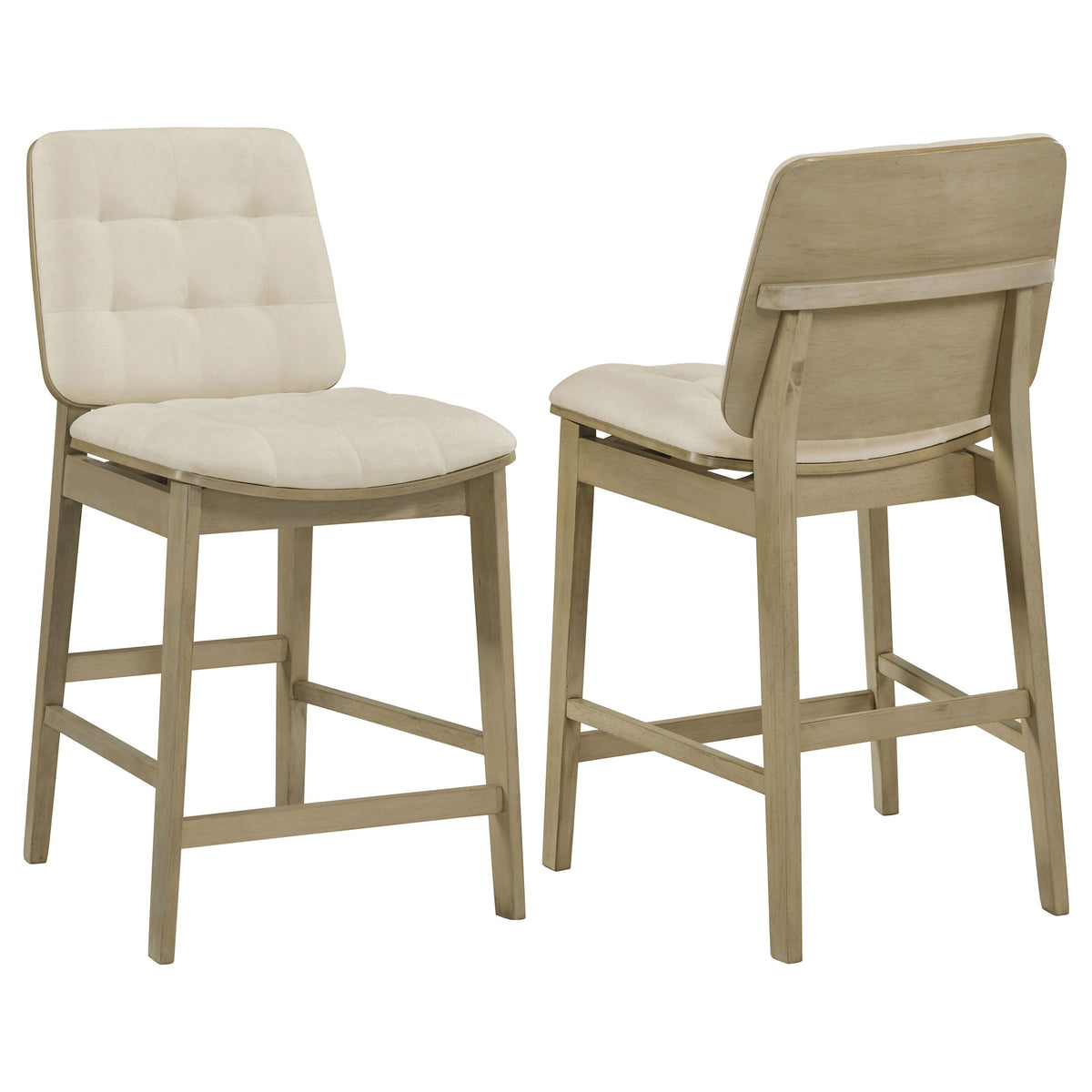Redbridge Biscuit Tufted Counter Height Chairs (Set of 2) Cream and Natural Oak