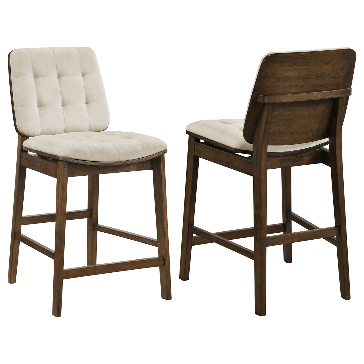 Redbridge Biscuit Tufted Counter Height Chairs (Set of 2) Cream and Walnut