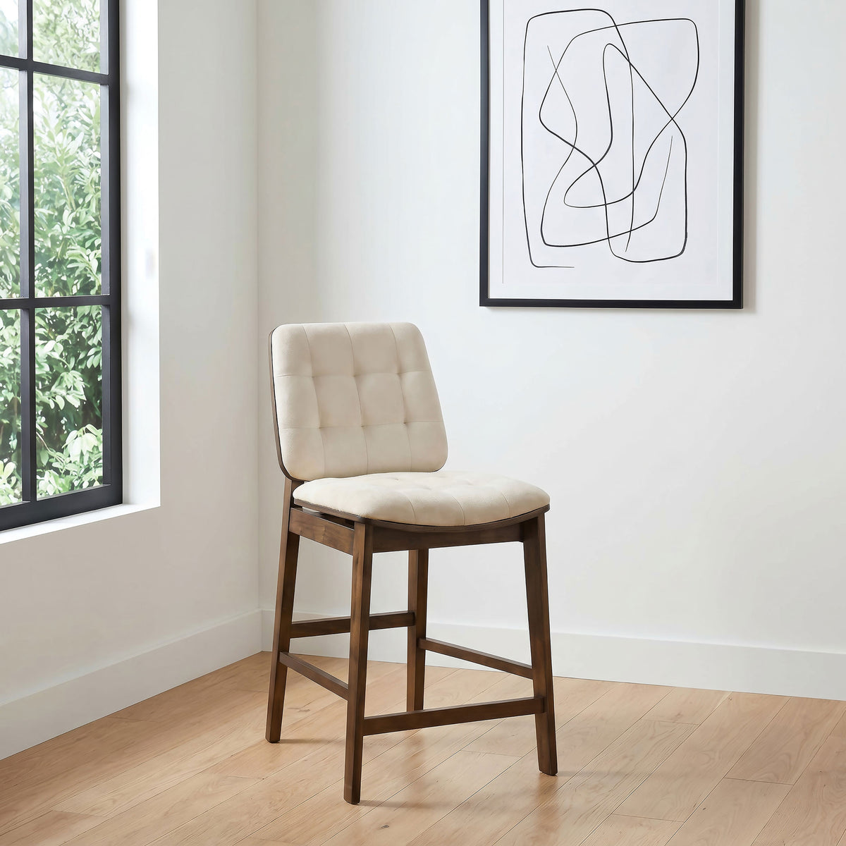 Redbridge Biscuit Tufted Counter Height Chairs (Set of 2) Cream and Walnut