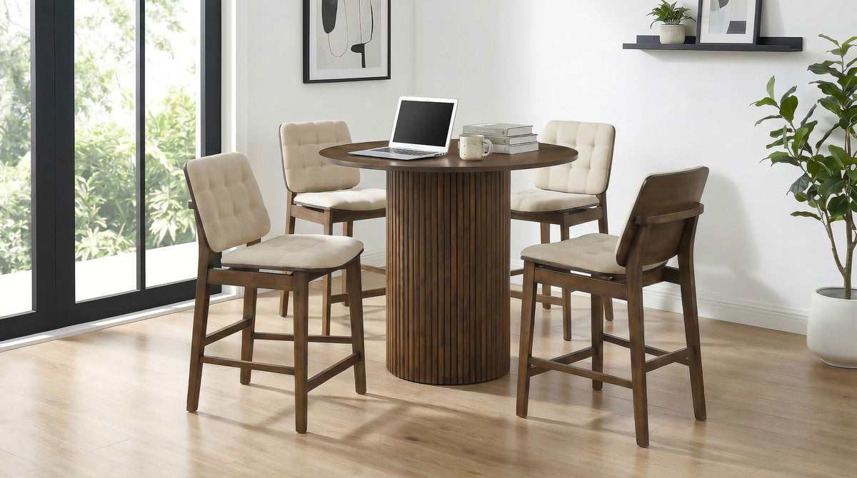 Redbridge Biscuit Tufted Counter Height Chairs (Set of 2) Cream and Walnut