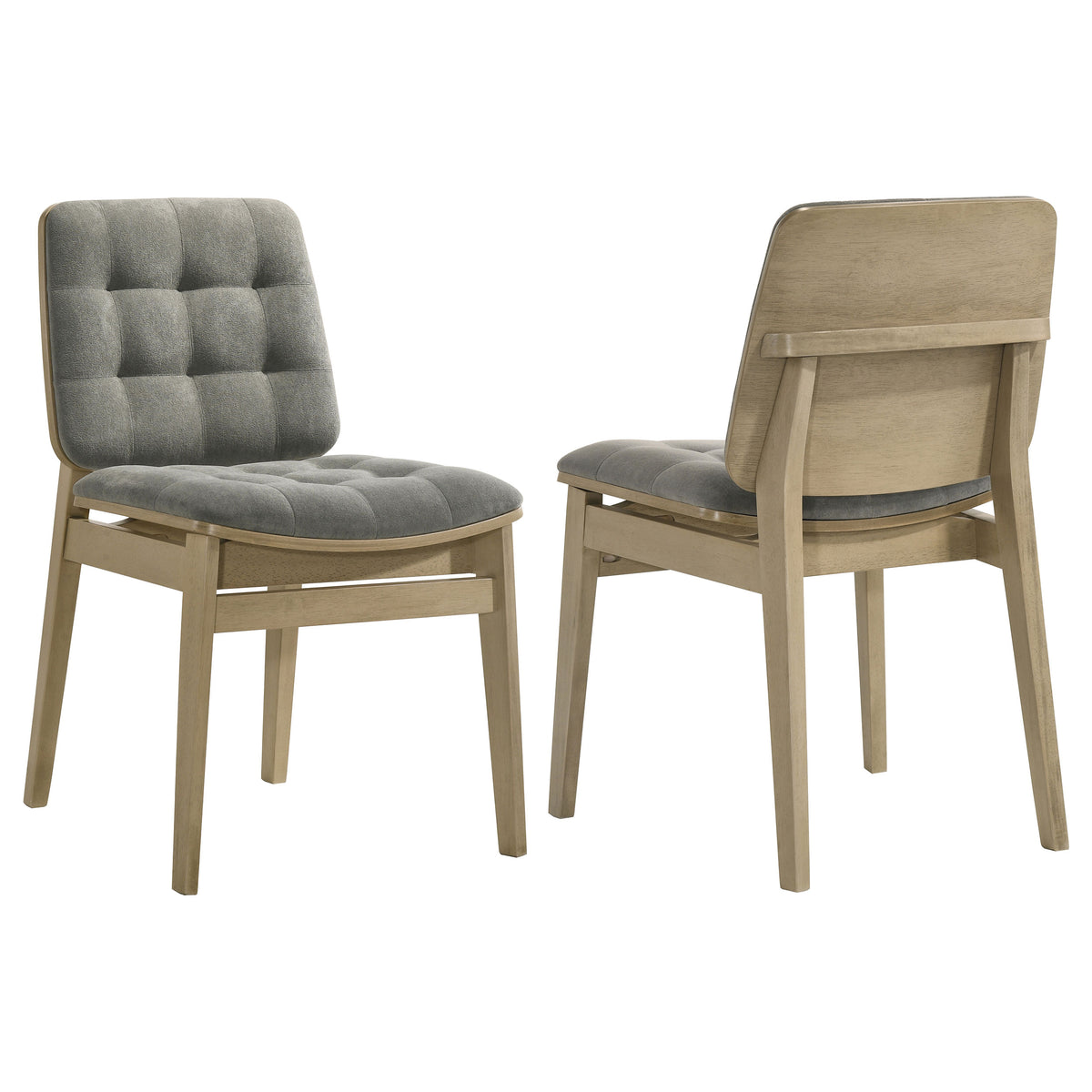 Redbridge Biscuit Tufted Velvet Dining Side Chairs (Set of 2) Grey and Natural Oak