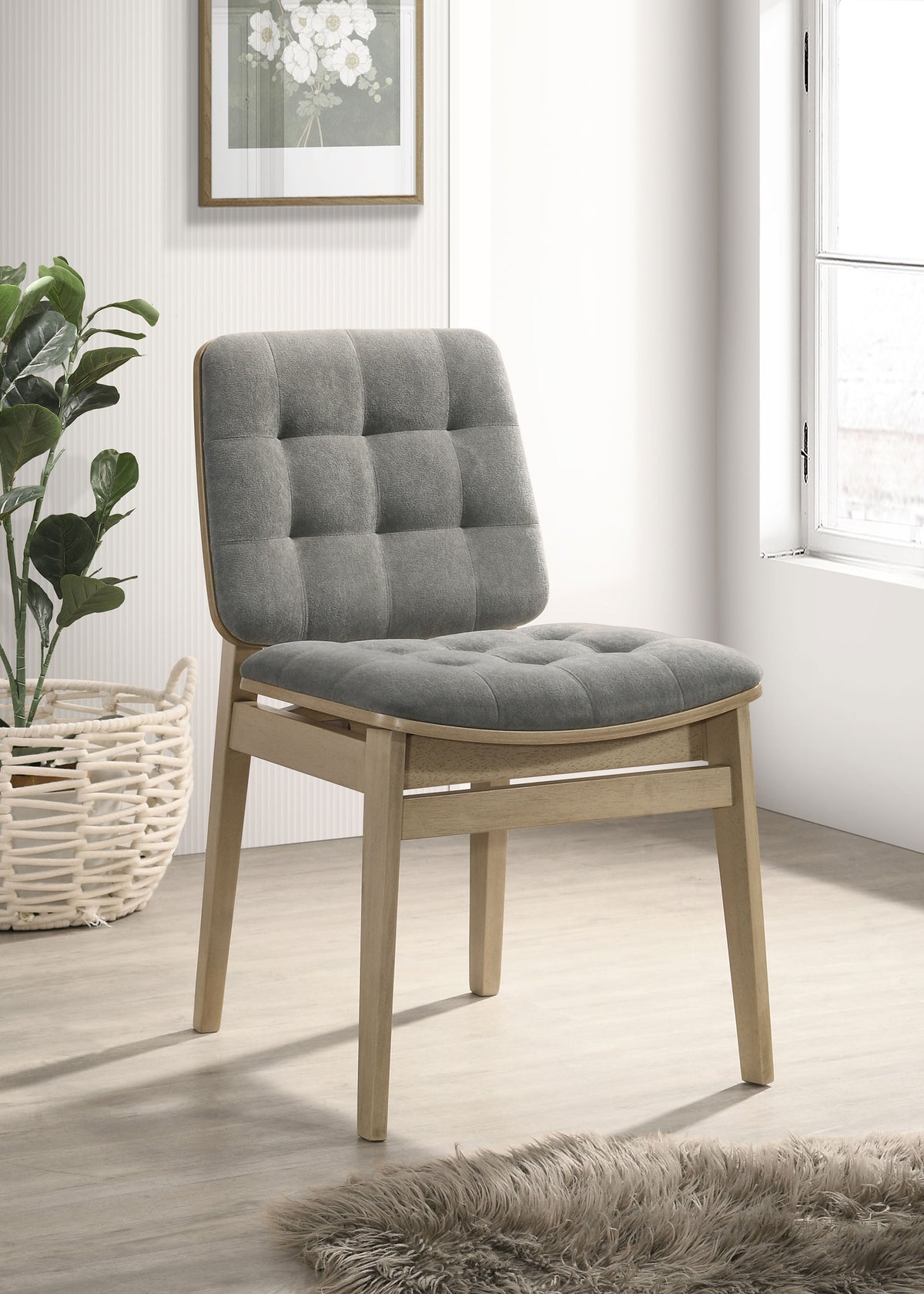 Redbridge Biscuit Tufted Velvet Dining Side Chairs (Set of 2) Grey and Natural Oak