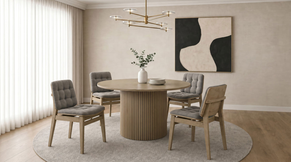 Redbridge Biscuit Tufted Velvet Dining Side Chairs (Set of 2) Grey and Natural Oak