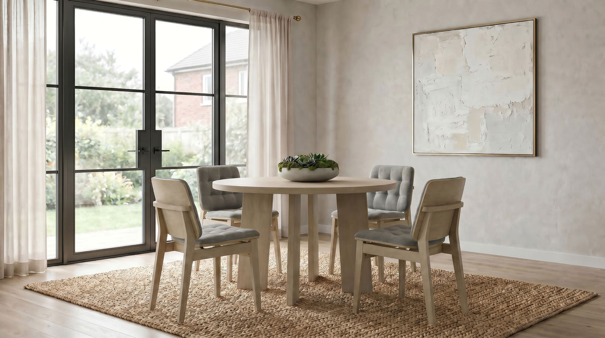 Redbridge Biscuit Tufted Velvet Dining Side Chairs (Set of 2) Grey and Natural Oak