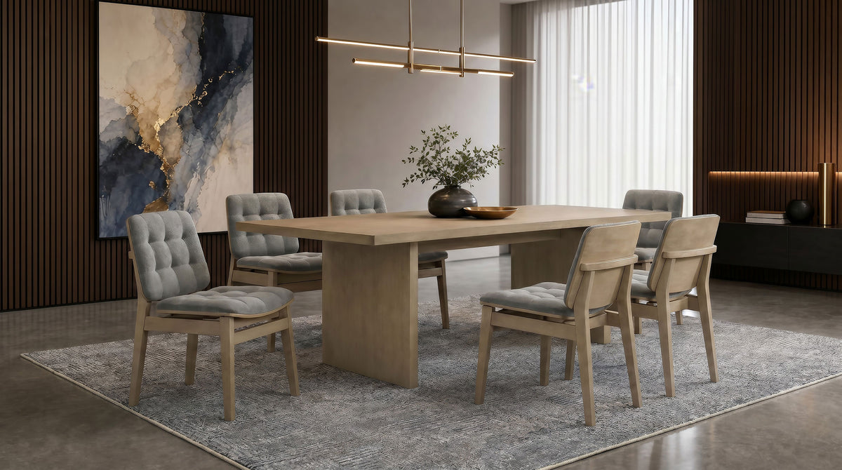 Redbridge Biscuit Tufted Velvet Dining Side Chairs (Set of 2) Grey and Natural Oak