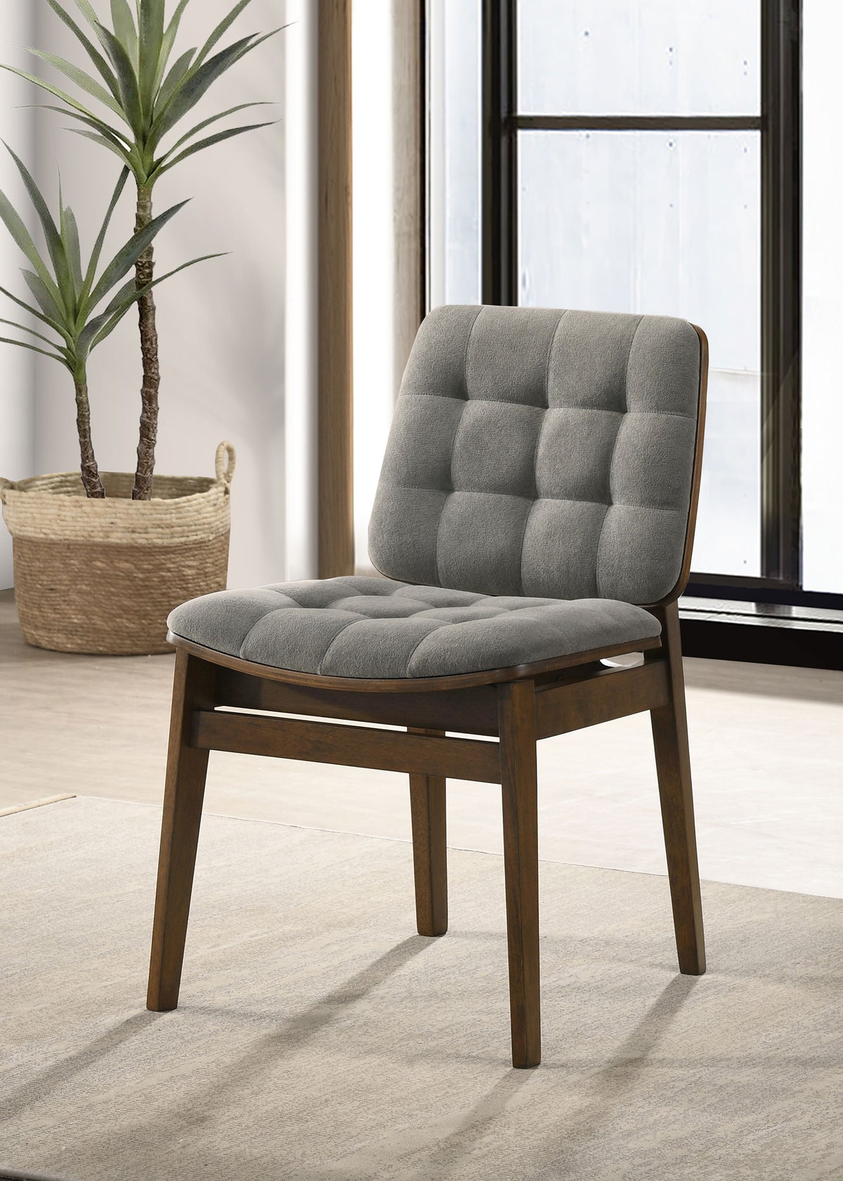 Redbridge Biscuit Tufted Velvet Dining Side Chairs (Set of 2) Grey and Walnut