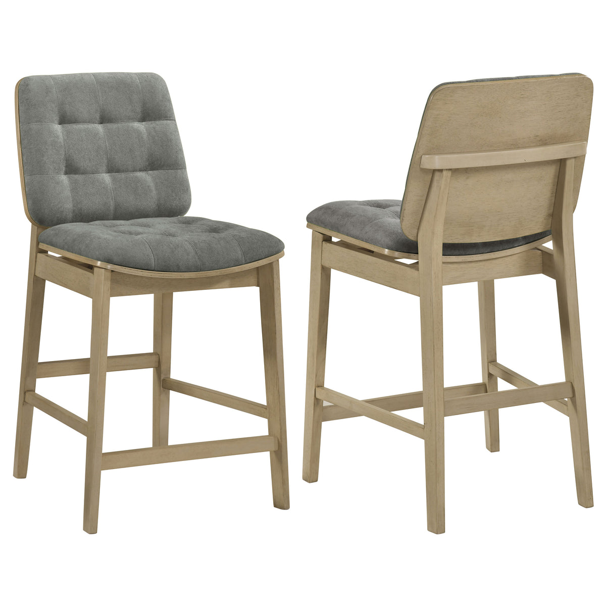 Redbridge Biscuit Tufted Counter Height Chairs (Set of 2) Grey and Natural Oak