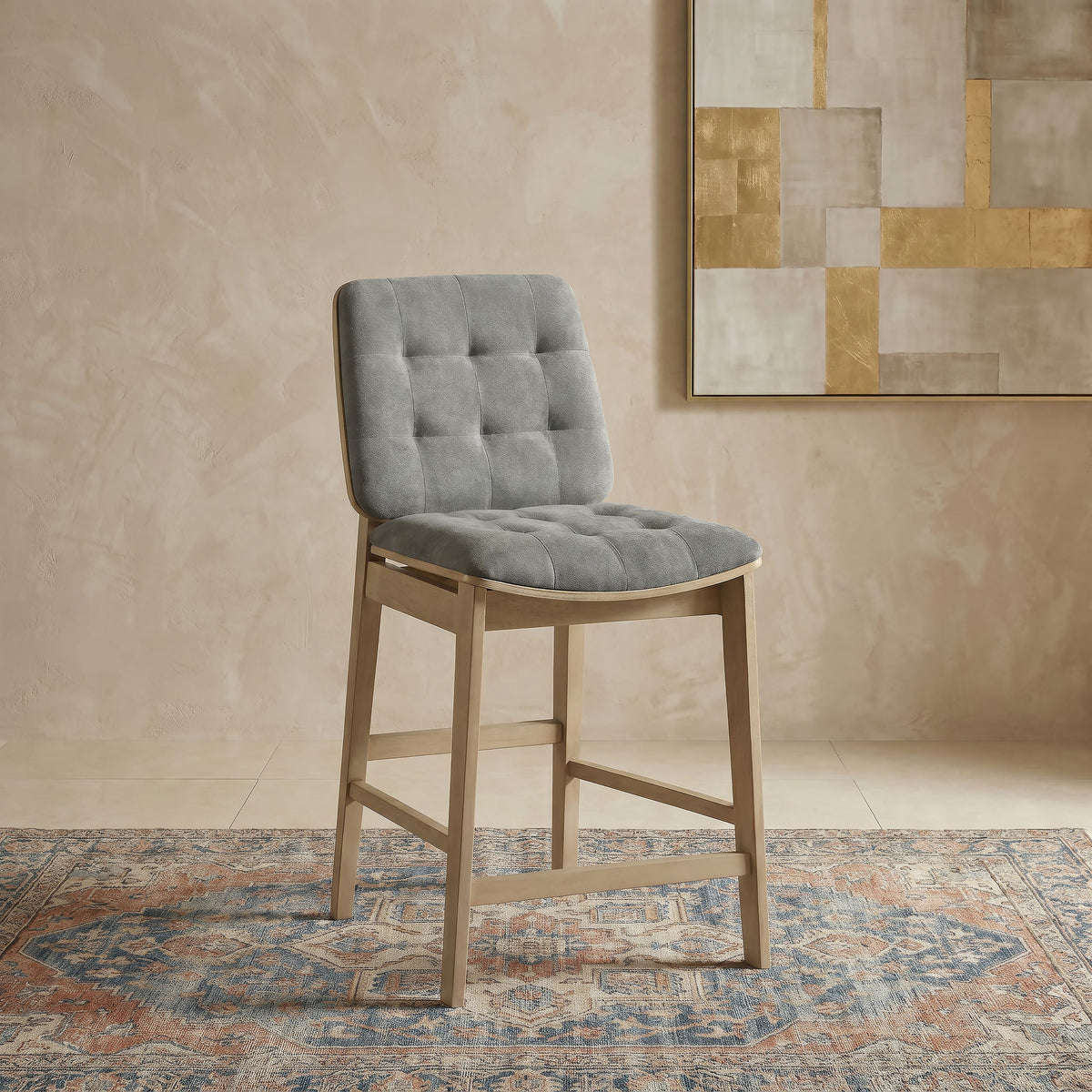 Redbridge Biscuit Tufted Counter Height Chairs (Set of 2) Grey and Natural Oak