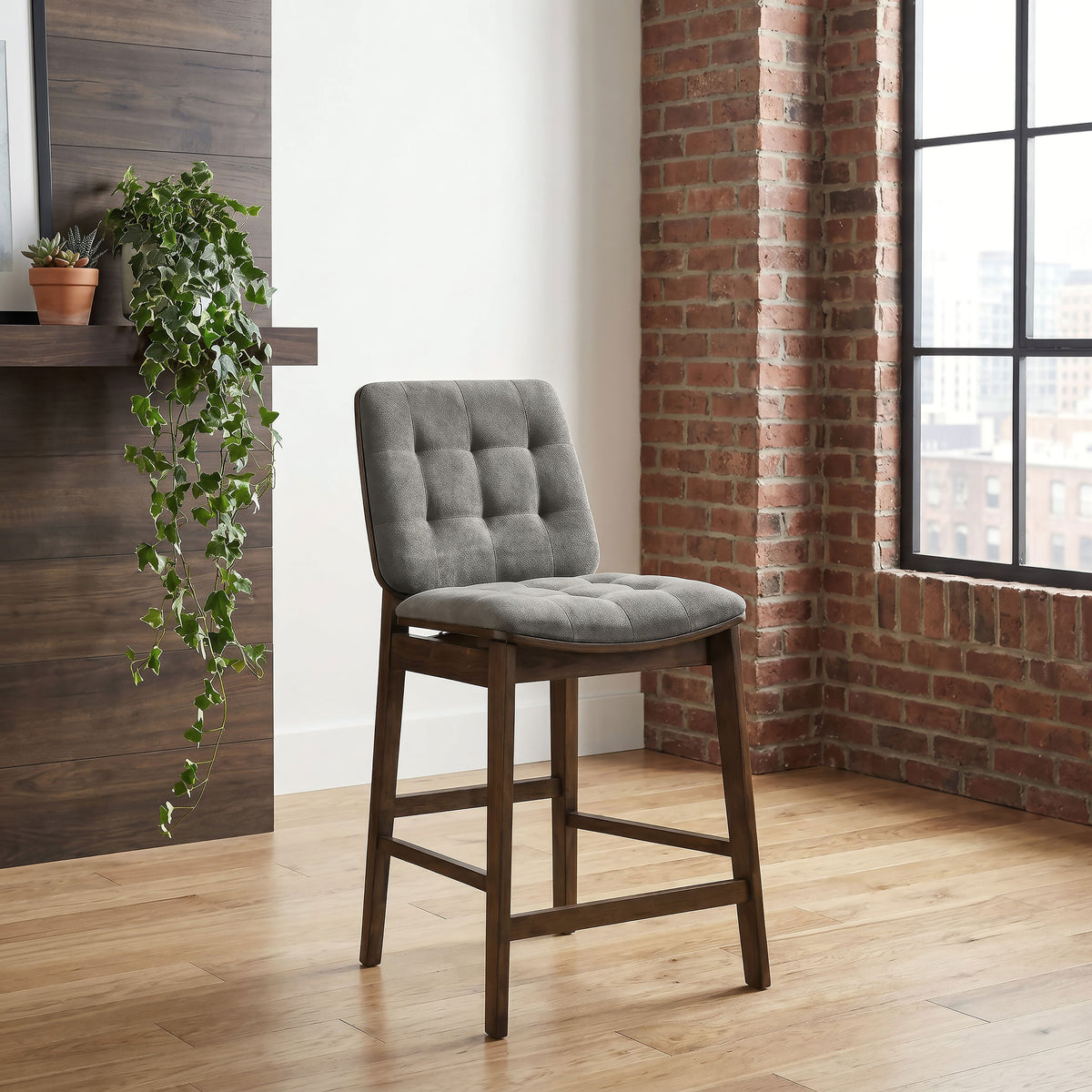 Redbridge Biscuit Tufted Counter Height Chairs (Set of 2) Grey and Walnut