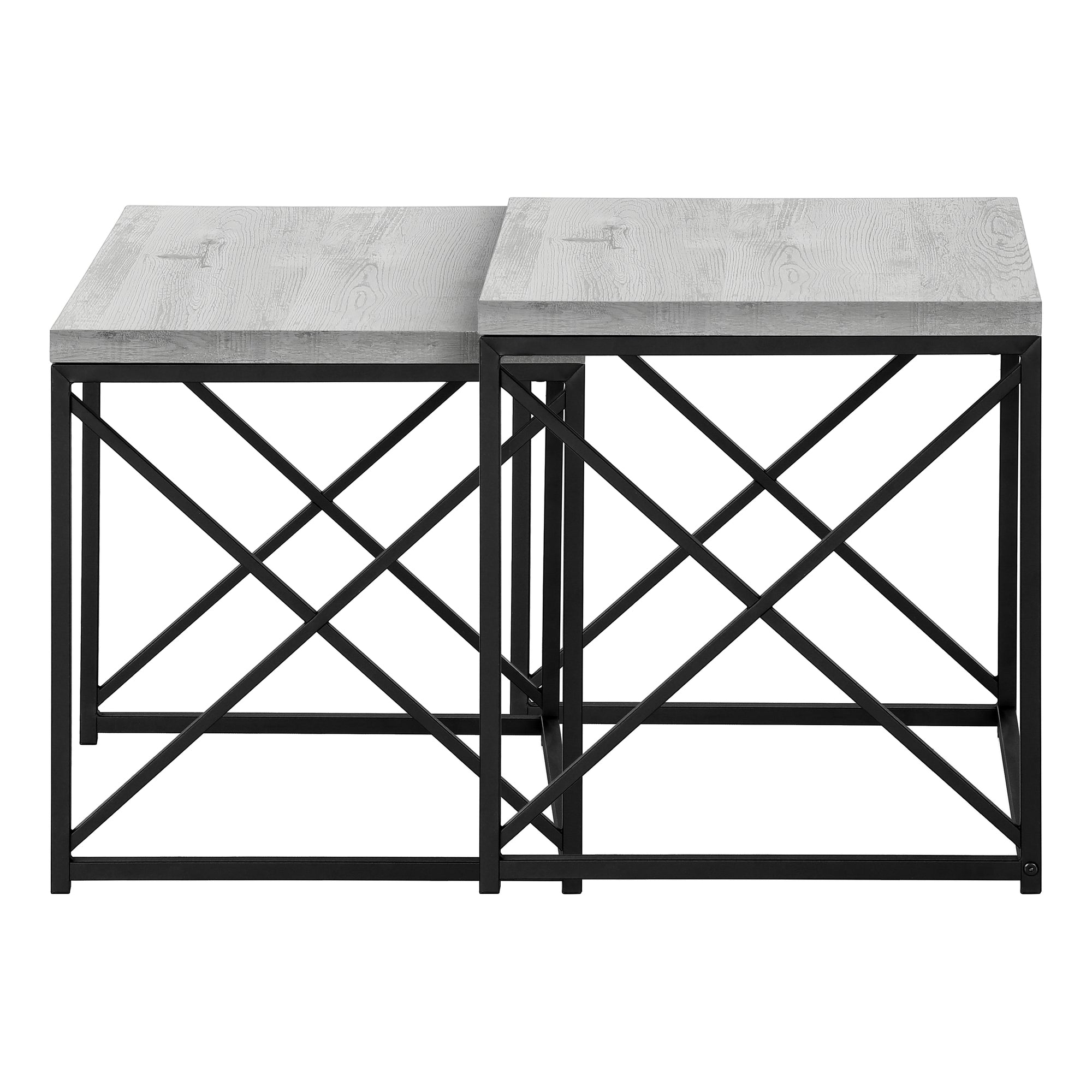 Industrial Style Contemporary X Base 2 Pc Nesting Table Set in Grey