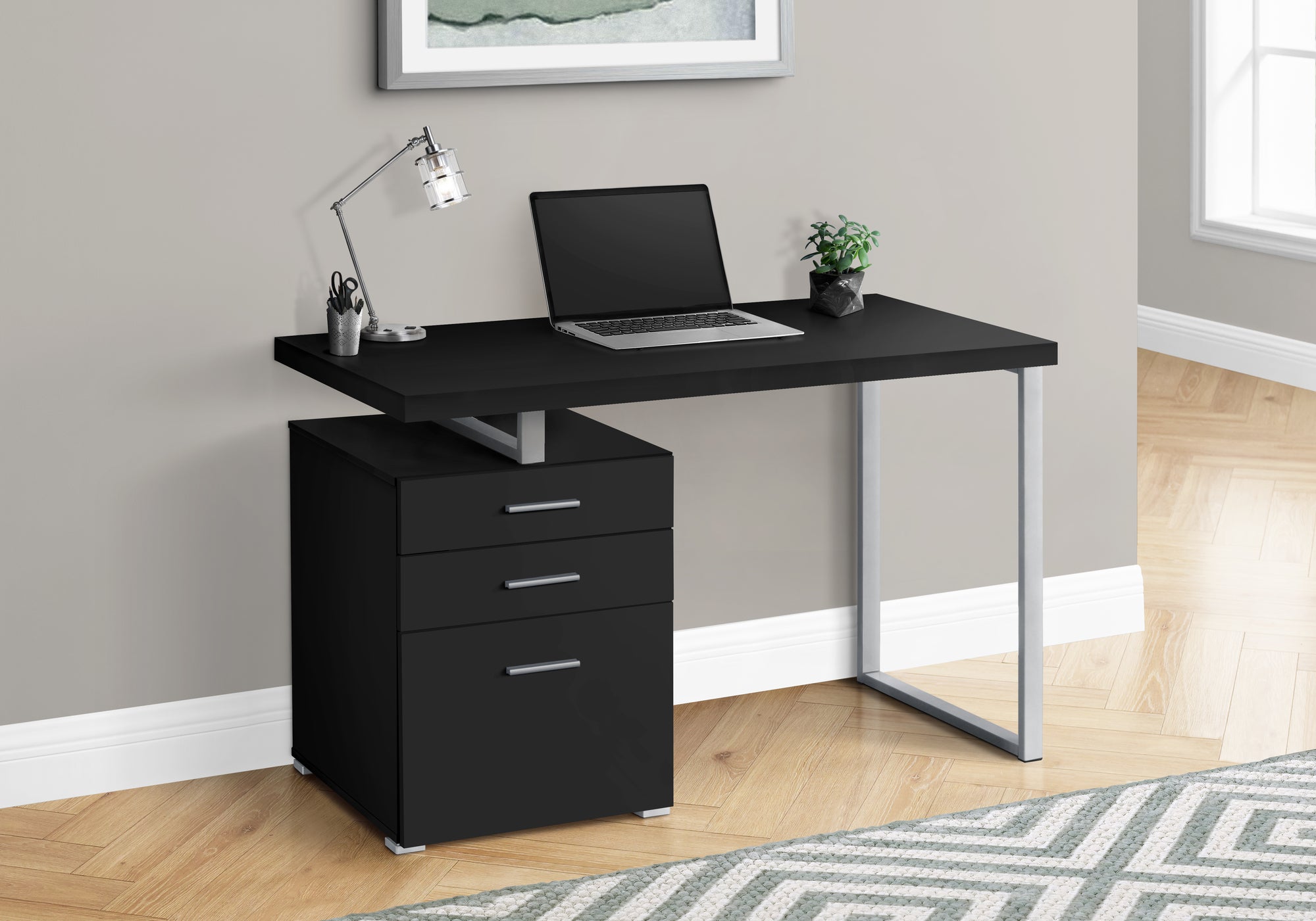 Left Or Right Set Up Modern Home Office Desk With Drawers in Black