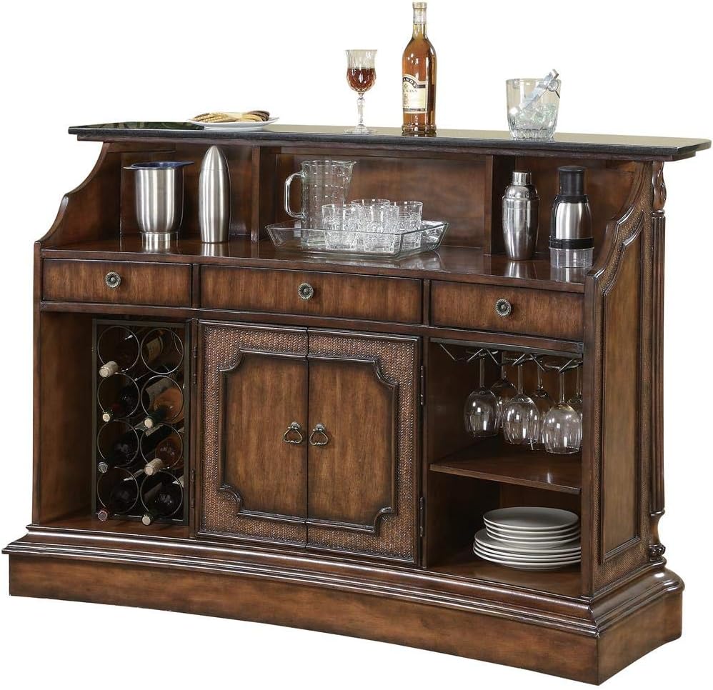 Clarendon Traditional Ornate Brown Bar Unit w/ Marble Top