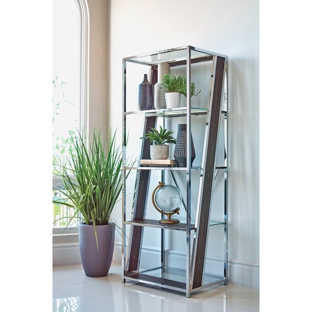 Alamosa 4-Tier Bookcase With Glass Shelf Chrome