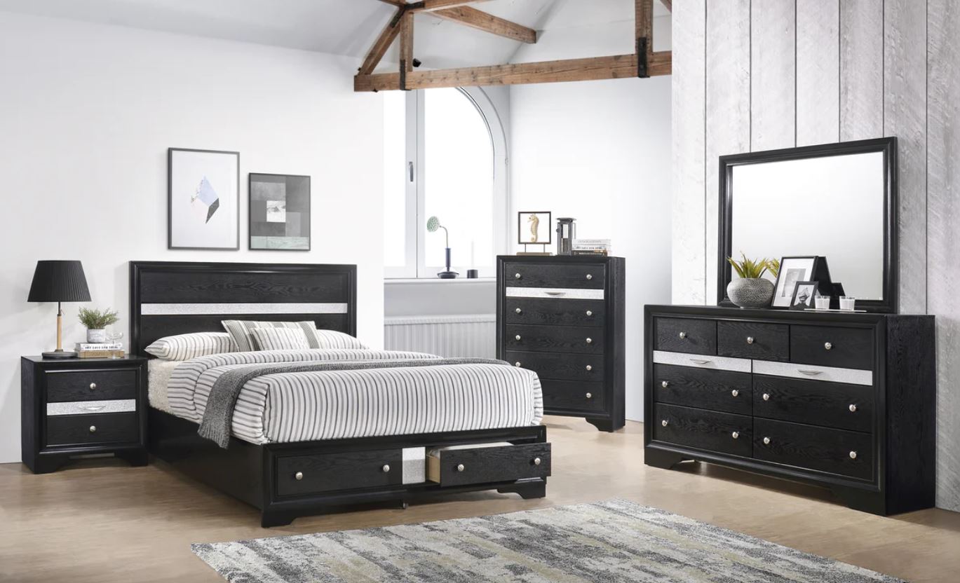 Regata Modern Black and Silver 5 Piece Queen Bedroom Set