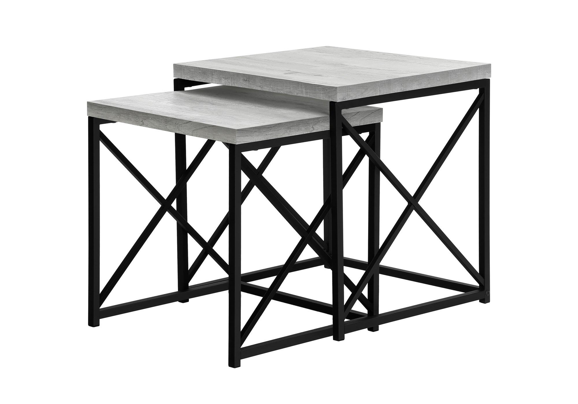 Industrial Style Contemporary X Base 2 Pc Nesting Table Set in Grey