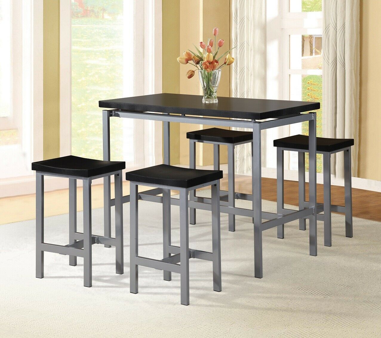 Industrial Style 5 Piece Counter Height Dining Dinette Set Black And Grey