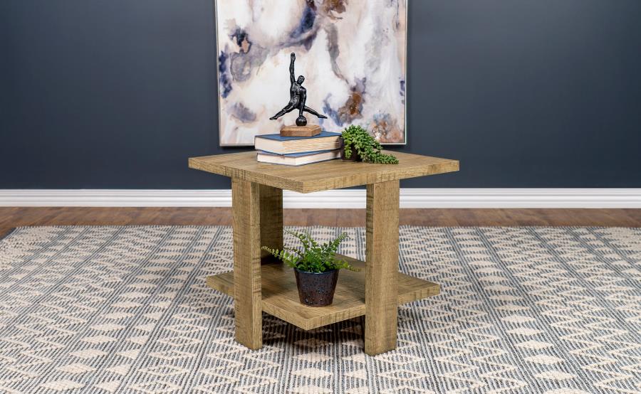 Dawn Square Wood End Table With Shelf in Mango