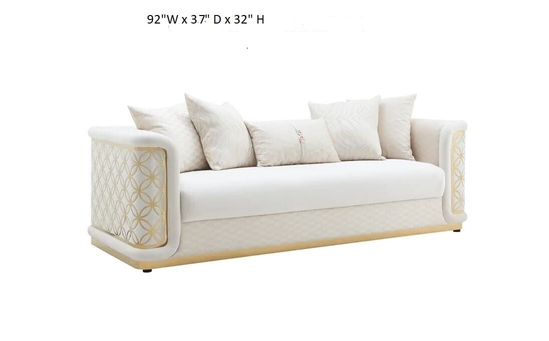 Renee 3Pc Contemorary Cream Gold Living room Sofa Set In Velvet