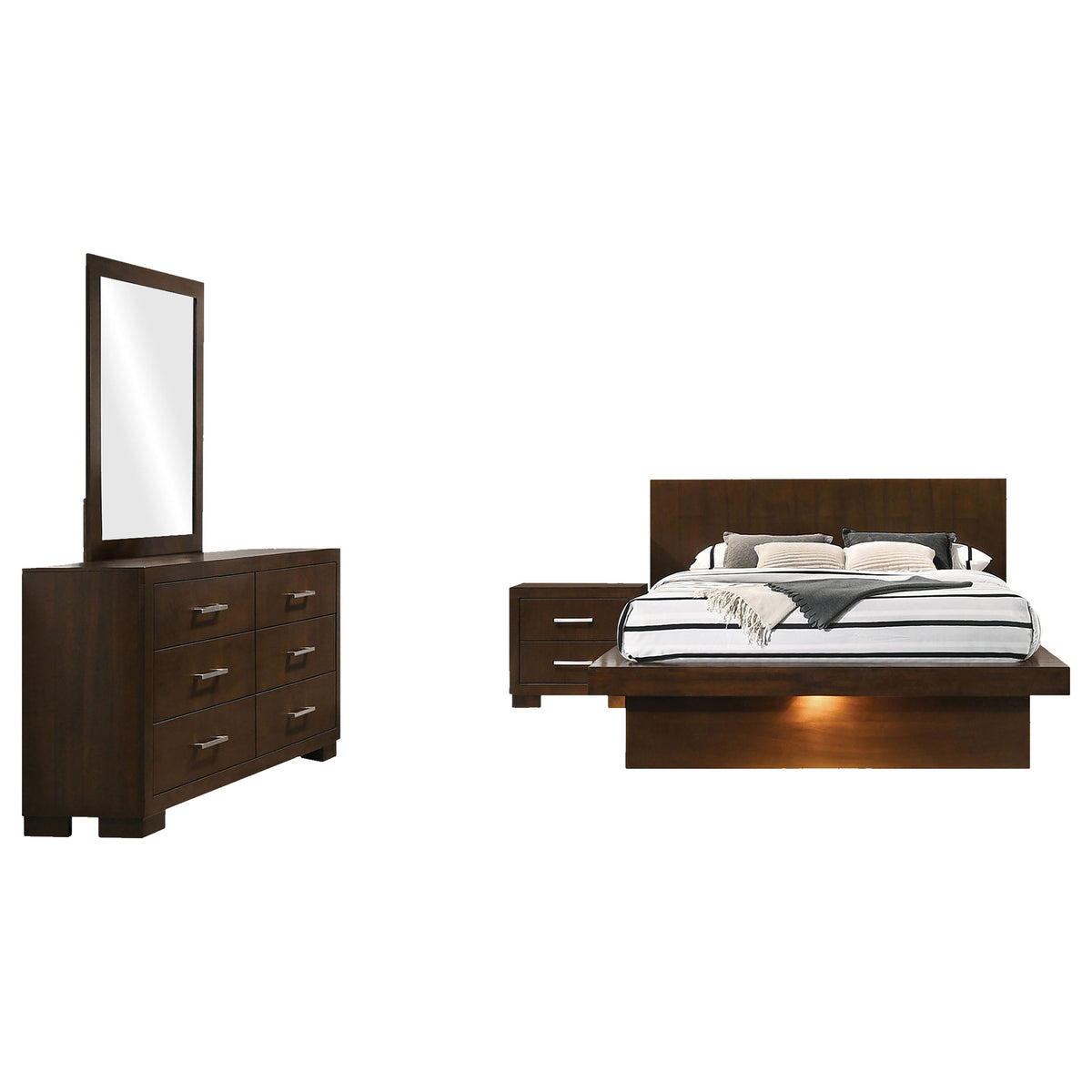 Jessica 4-piece Queen LED Platform Bedroom Set Cappuccino