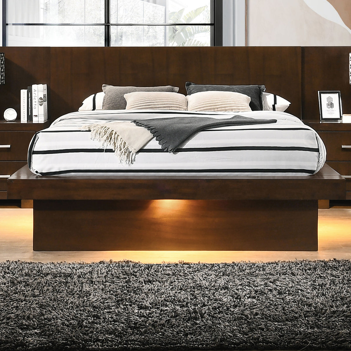 Jessica LED Platform Bed Queen Cappuccino