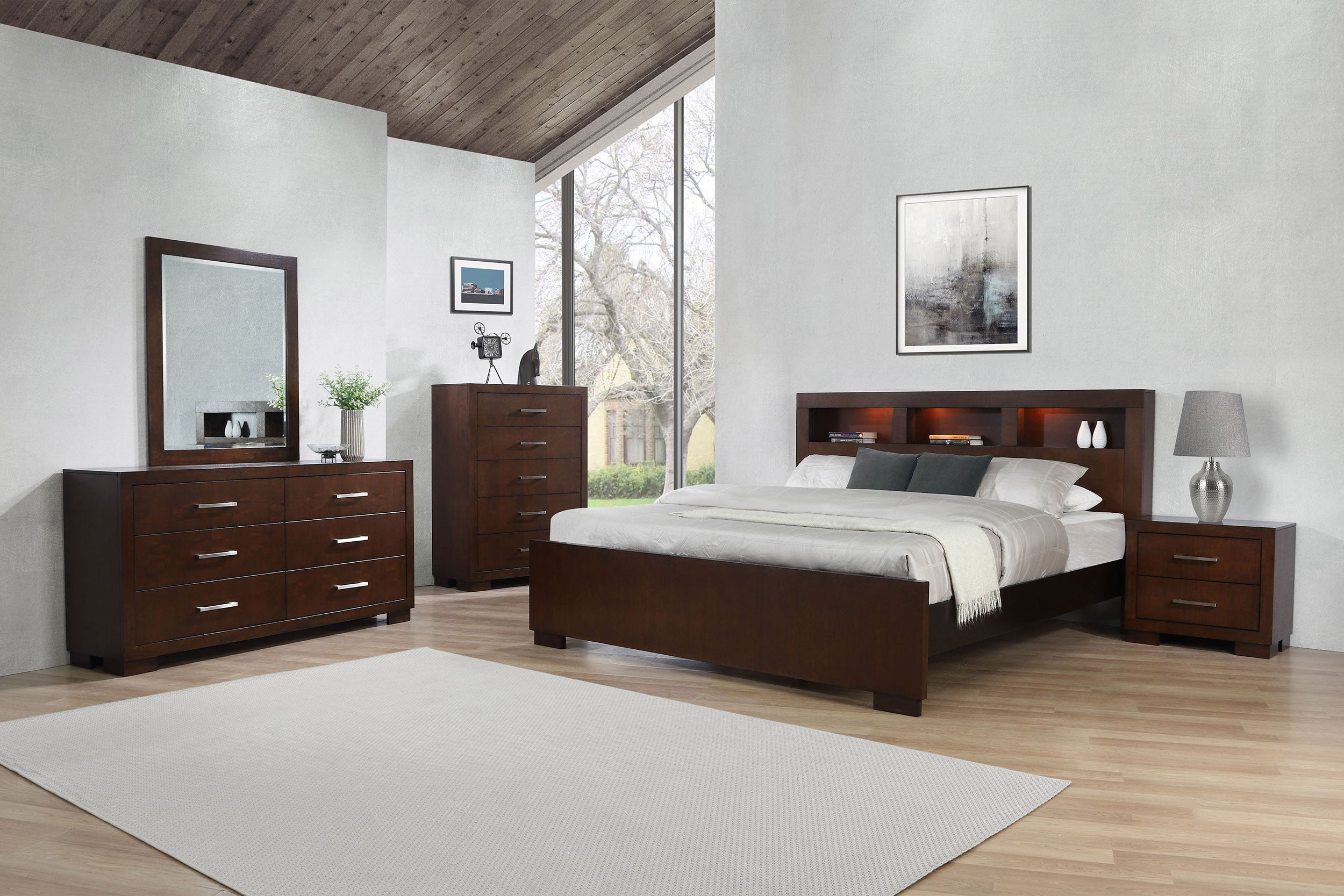 Jessica Wood LED Bookcase Bed