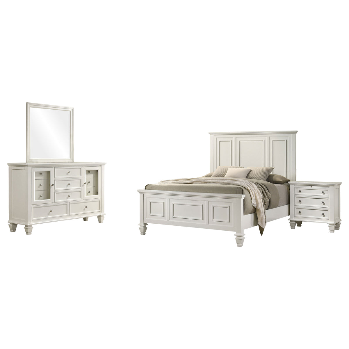 Sandy Beach 4-piece Eastern King Bedroom Set with Panel Bed Cream White