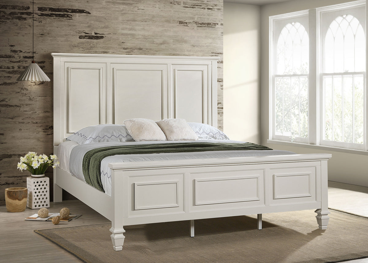 Sandy Beach Wood Panel Bed Eastern King Cream White