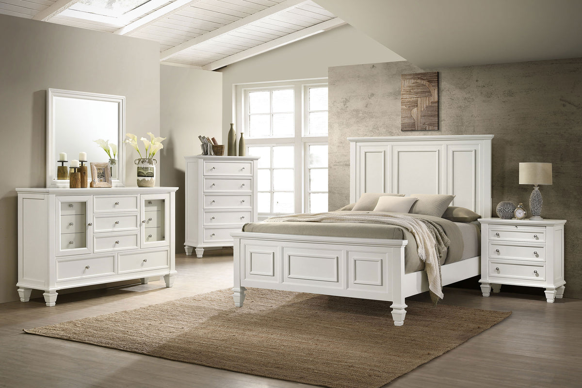 Sandy Beach Wood Panel Bed Eastern King Cream White