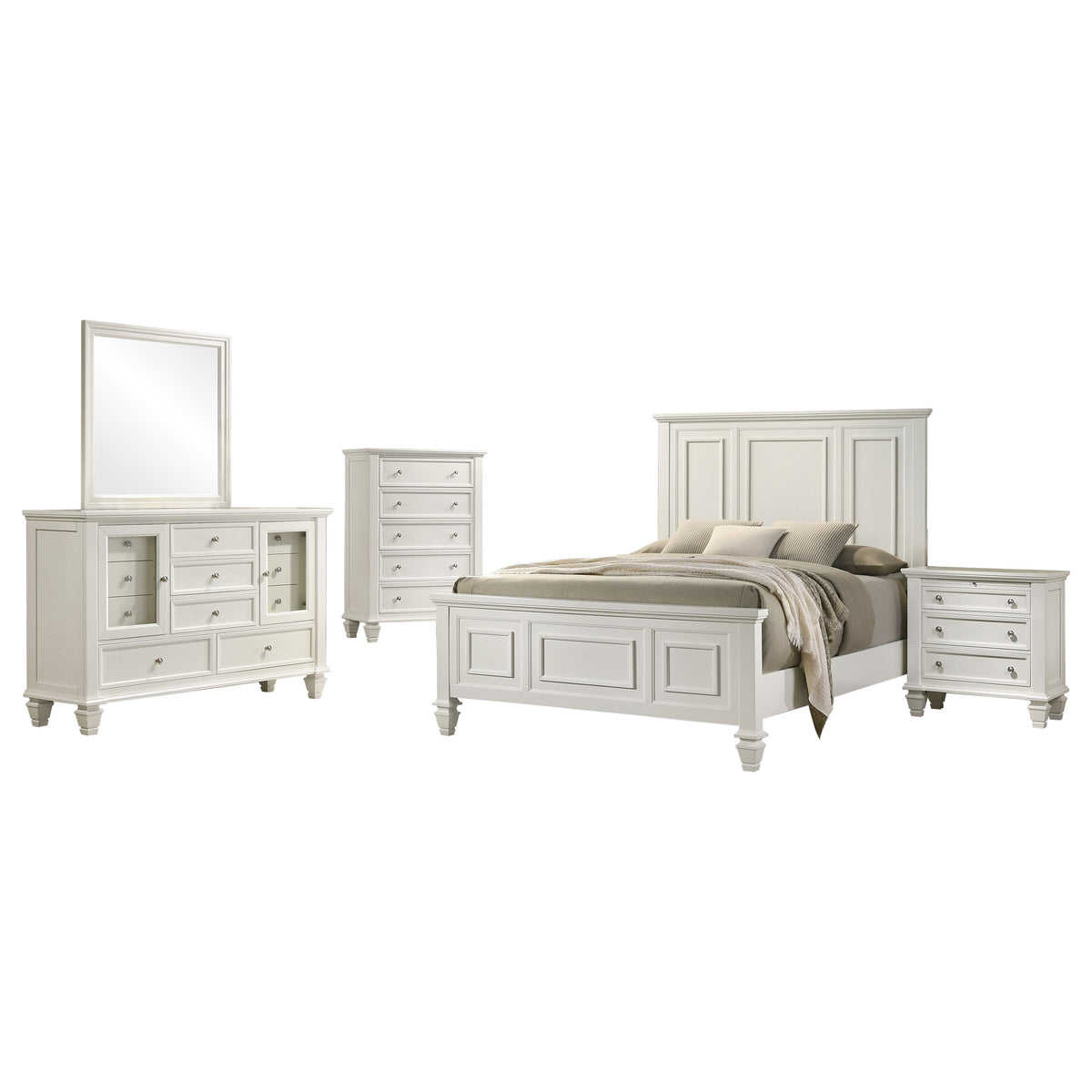 Sandy Beach 5-piece California King Bedroom Set with Panel Bed Cream White