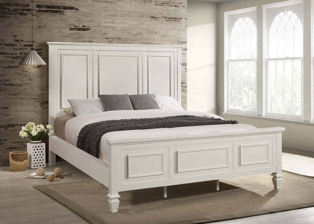 Sandy Beach Wood Panel Bed California King Cream White