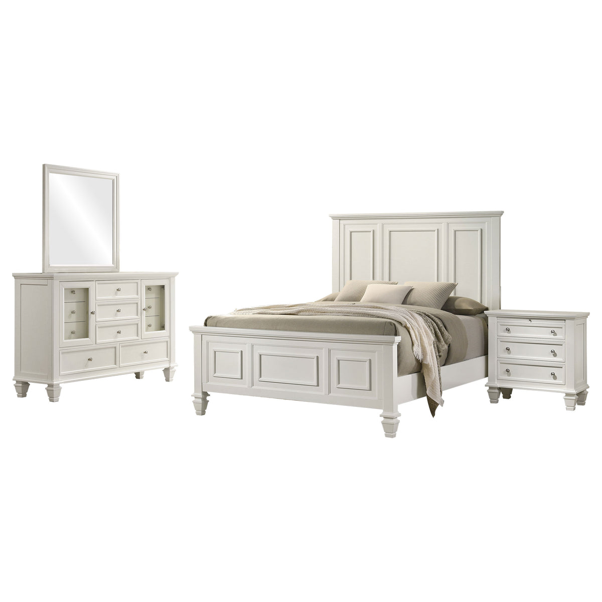 Sandy Beach 4-piece Queen Bedroom Set with Panel Bed Cream White