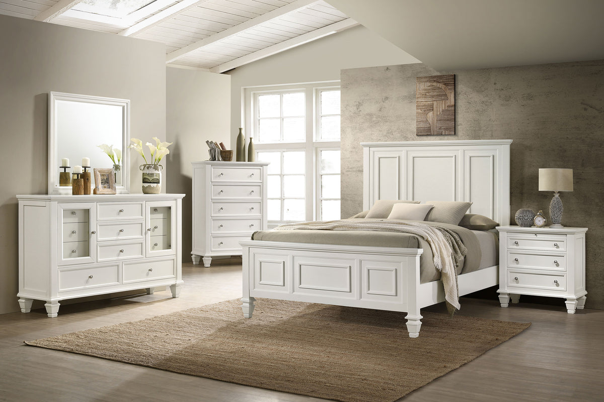 Sandy Beach 5-piece Queen Bedroom Set with Panel Bed Cream White